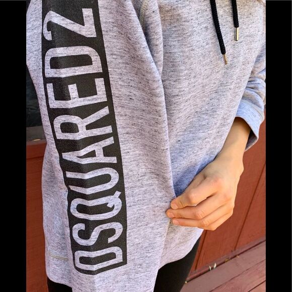 DSquared2 gray hooded iconic sweatshirt, made in Italy, logo along sleeves, L - Picture 4 of 10